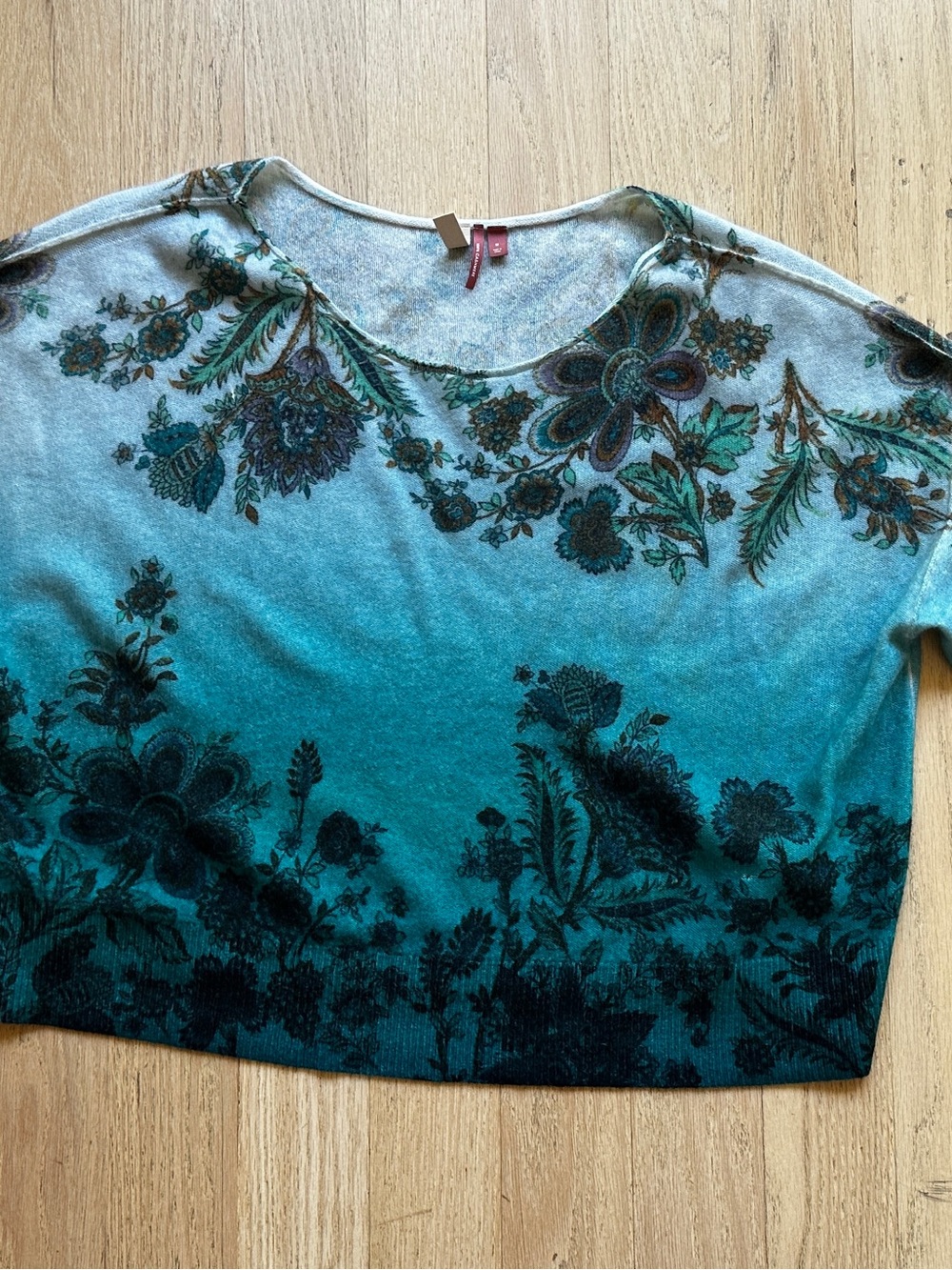 Pilcro Teal Ombre Floral Crew Sweatshirt